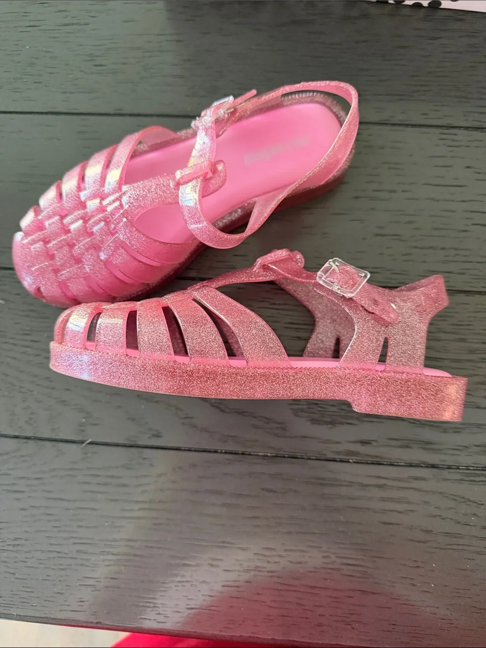 Mini Melissa Sparkling Pink Jelly Sandals with Buckle